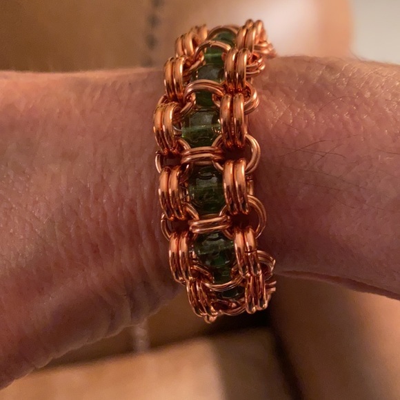 Chunky Copper & Glass Bead Handmade Bracelet - Picture 7 of 10